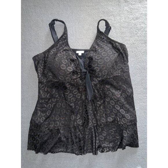 Avenue Black Lace Plus Size Swim Top 28W Tankini Wide Straps Molded‎ Cups - Picture 1 of 11